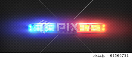 Realistic police led flasher Red and blue lights. Transparent beacon for emergency situations. 61566751