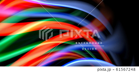 Abstract silk smooth lines on black, multicolored liquid fluid rainbow style waves on black 61567248