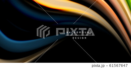 Abstract silk smooth lines on black, multicolored liquid fluid rainbow style waves on black 61567647