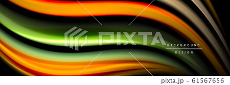 Silk and smooth flow wave poster design. Color waves, liquid style lines and shapes in black color background Silk and smooth flow wave poster design. Color waves, liquid style lines and shapes in black color background 61567656