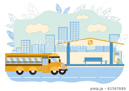 Empty Yellow Bus near Stop Students Transportation Empty Yellow Bus near Stop Students Transportation 61567689