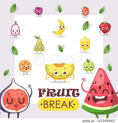 Fruit Icons Funny Cartoon Characters Vector のイラスト素材