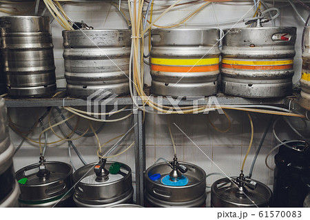 Modern aluminum barrels where grape juice is aged into wine. 61570083