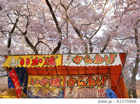 祭りイメージ 高遠城址公園さくら祭り 高遠の桜 日本三大桜名所 の出店 縁日 屋台風景 の写真素材