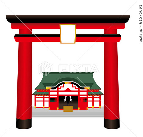 鳥居と本殿の神社のイラスト 白背景 ベクターデータのイラスト素材