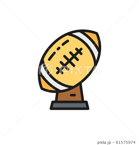 Rugby ball trophy, american football cup flat color line icon. 61575974