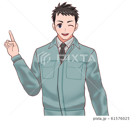 作業員 男性 指さし ウインクのイラスト素材