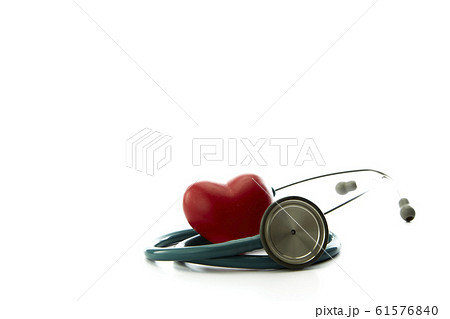 Red heart and a stethoscope on white 61576840