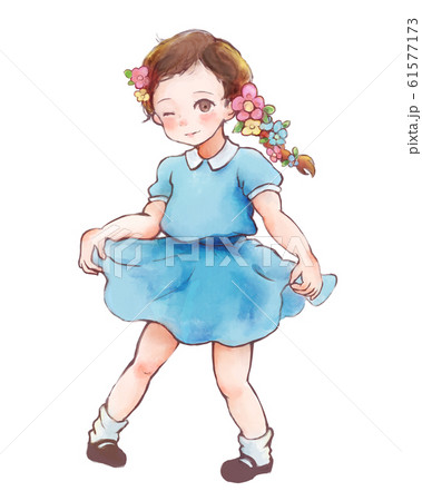 女の子 水彩 花飾り ウィンクのイラスト素材