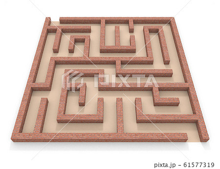 四角形の迷路。レンガの壁。3Dレンダリング。3Dイラスト 61577319