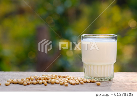 Soymilk in glass on the table with copy 61578208