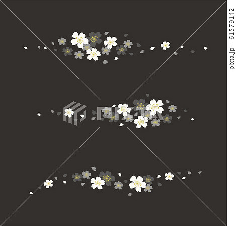 桜の花のラインセット 桜吹雪 黒のイラスト素材