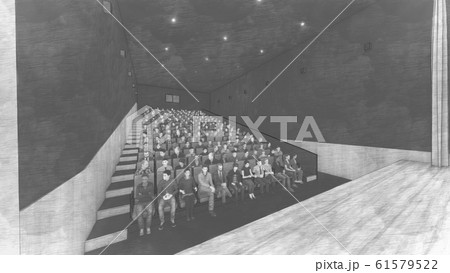 映画館 人あり 大人 スクリーン白 イラスト93のイラスト素材