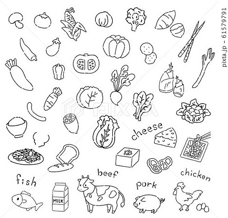 手書き風野菜と肉の可愛いイラスト素材のイラスト素材 61579791 Pixta