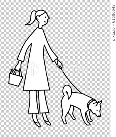 犬の散歩 線画 犬の散歩 線画 61580648