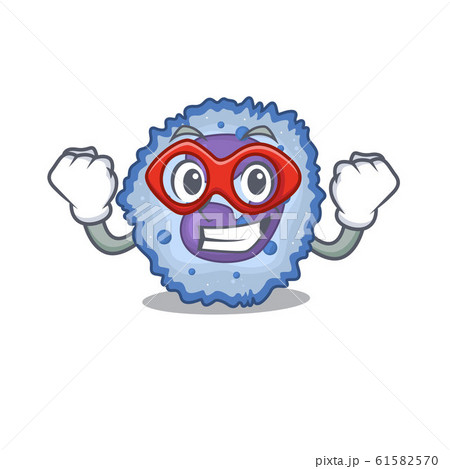 Smiley mascot of basophil cell dressed as a Super hero 61582570