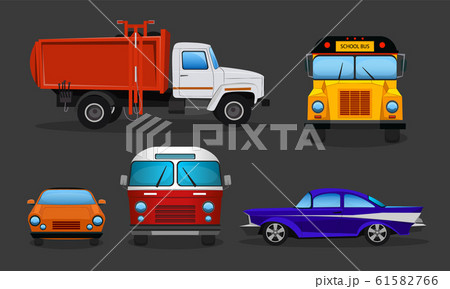 Cartoon Cars School Bus Garbage Truckのイラスト素材