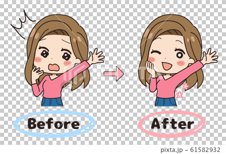 脇にコンプレックスのある女性の斜めイラストセット 上半身のイラスト素材