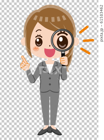 Business woman, magnifying glass, smile 61583462