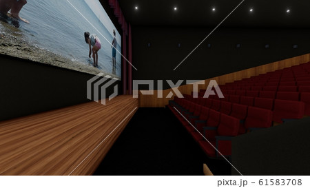 映画館　人なし　スクリーン家族海 イラスト17 61583708
