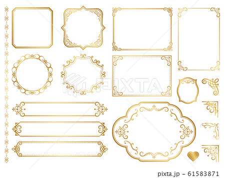 飾り罫 フレーム ゴールド セットのイラスト素材