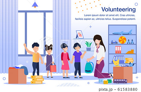 Volunteering in Orphanage Flat Vector Banner 61583880