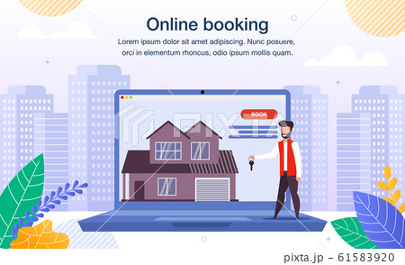 House, Apartment Online Booking Flat Vector Banner House, Apartment Online Booking Flat Vector Banner 61583920