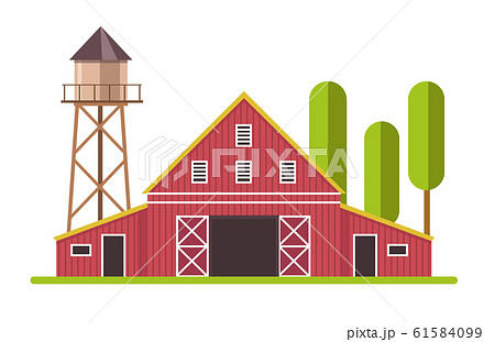 Red and white barn and water tower at farm land Red and white barn and water tower at farm land 61584099