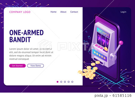 One-armed bandit isometric landing page, banner 61585116