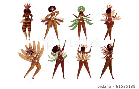 Brazilian Samba Dancers Isolated on White Background Vector Set 61585139