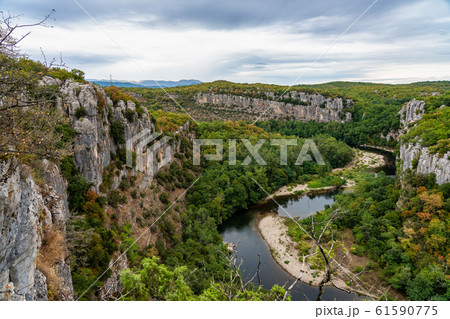 River in the beautiful Ardeche gorge near Casteljau in france. River in the beautiful Ardeche gorge near Casteljau in france. 61590775