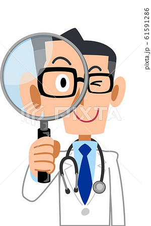 虫眼鏡を覗く男性医師のイラスト素材