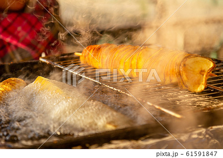 Spiral sliced baked potatoes. Spiral sliced baked potatoes. 61591847