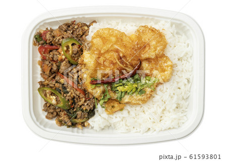 Rice with stir-fried beef and basil leaves and 61593801