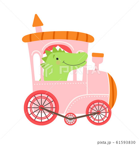 Cheerful Red Cheeked Crocodile Driving Toy Wheeled Train Vector Illustration 61593830