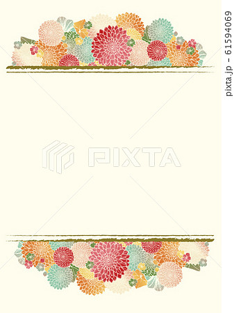 和柄の背景素材 レトロ アンティーク 和風 白 着物風 手書きの花柄 結婚式のフレーム素材のイラスト素材