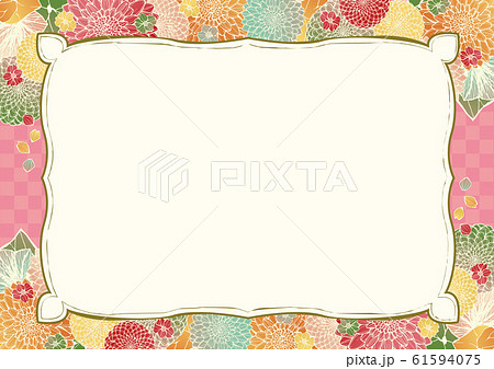 和柄の背景素材 レトロ アンティーク 和風 ピンク 着物風 市松模様 結婚式のフレーム素材のイラスト素材 61594075 Pixta