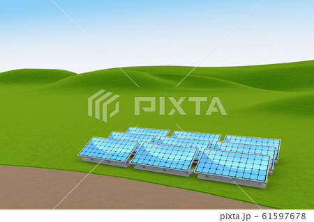 ソーラーパネルを設置 太陽光を受けて発電する 3dイラストのイラスト素材