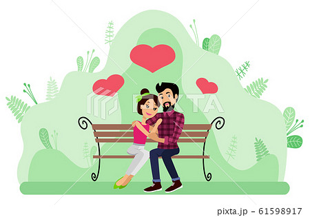 Couple in Love Sitting on Bench Hugging Vector 61598917