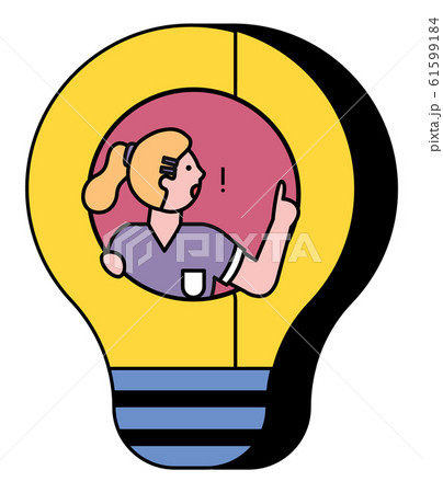 Woman Pose in Light Bulb and Think About Solution 61599184
