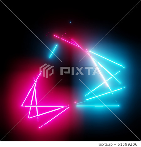 Neon light triangles frame on dark background 61599206
