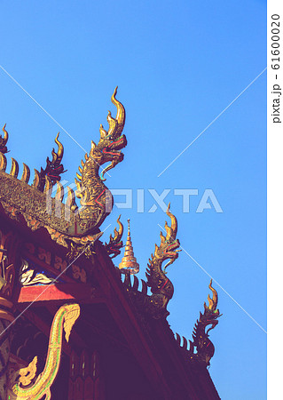 Phaya Naga or serpent on gable apex of church is Thai architectural elements of Buddhism. 61600020
