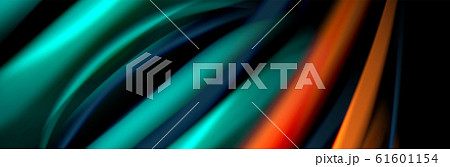 Silk and smooth flow wave poster design. Color waves, liquid style lines and shapes in black color background Silk and smooth flow wave poster design. Color waves, liquid style lines and shapes in black color background 61601154