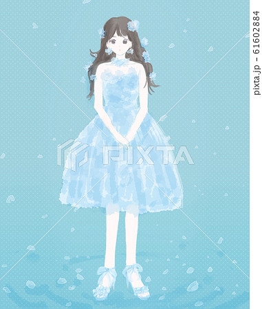 水色のドレスを着た女の子のイラスト素材