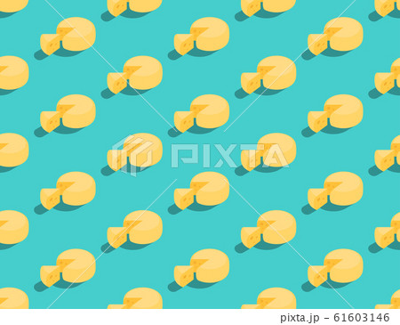 Gouda cheese 3D isometric seamless pattern, Dairy product concept poster and social banner post design illustration isolated on green background with copy space, vector eps 10 61603146