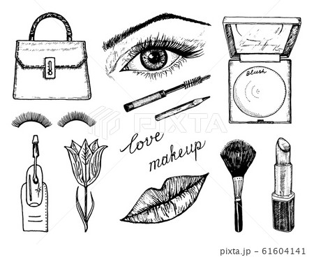 Makeup Tools Set. Doodle A collection of female tools and elements for a beauty salon. Hand drawn Makeup Tools Set. Doodle A collection of female tools and elements for a beauty salon. Hand drawn 61604141