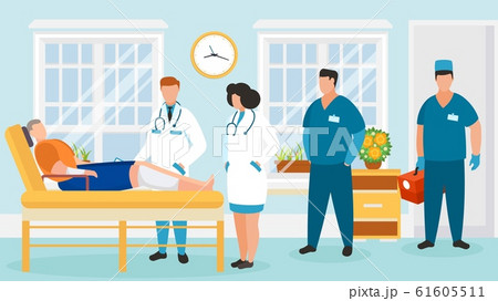 Doctors group visit patient in hospital ward vector illustration. 61605511