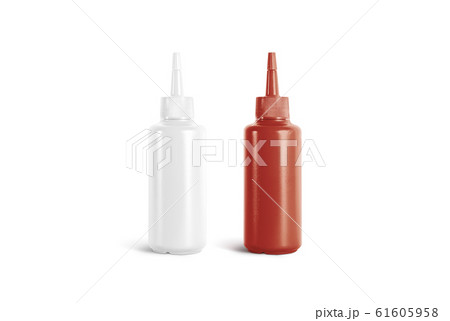 Blank white and red squeeze sauce bottle mockup, isolated 61605958