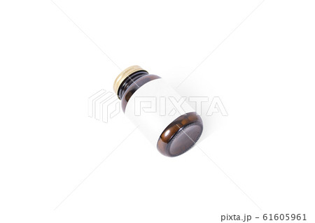 Blank amber glass pill can with white label mock up, 61605961