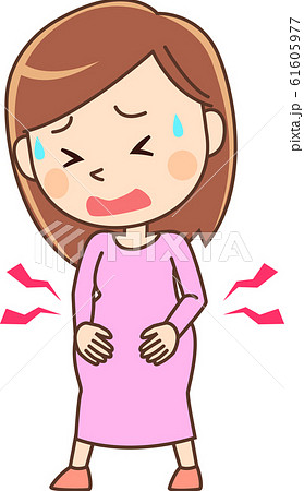 陣痛が来ている妊婦のイラスト素材